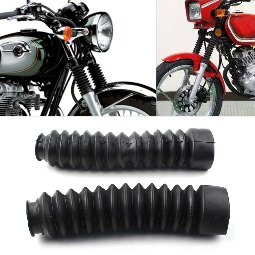 

225mm Black Front Fork Dust Cover Boots Shock Absorber Black Rubber with Rings Pair Universal For Suzuki GN125 GS125 For Harley