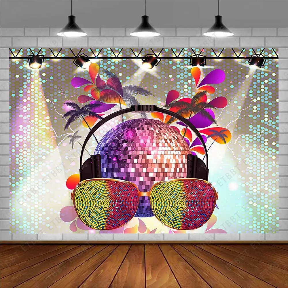 Disco Ball Backdrop Neon Lights Popular Musical 70s 80s 90s Disco Fever Dancers Photography DJ Theme Let's Glow Crazy Background