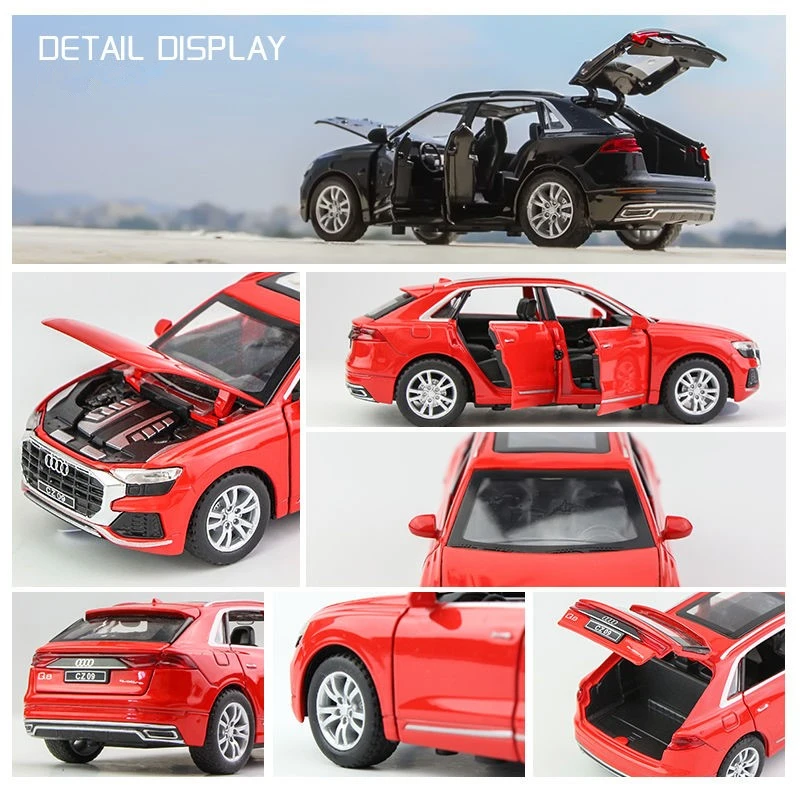 1:32 AUDI Q8 SUV Model Mobil Aloi Diecast Mainan Logam Kendaraan Model Mobil Simulasi Tinggi Suara Ringan Koleksi Hadiah Mainan Anak-anak