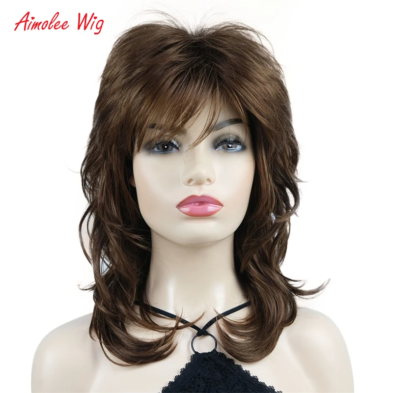 Aimolee Long Straight Layered Daily Wig with Bangs Heat Friendly Synthetic Smooth Women Fashion Wigs