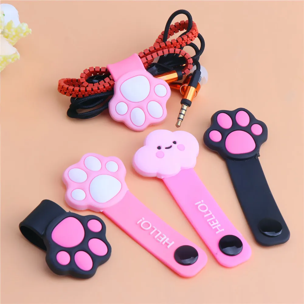 Cute Cat Paw Buckle Holder Cable Winder Pink Cloud Mobile Phone Data   Organizer Cartoon Earphone Cable Wire Storage Clip