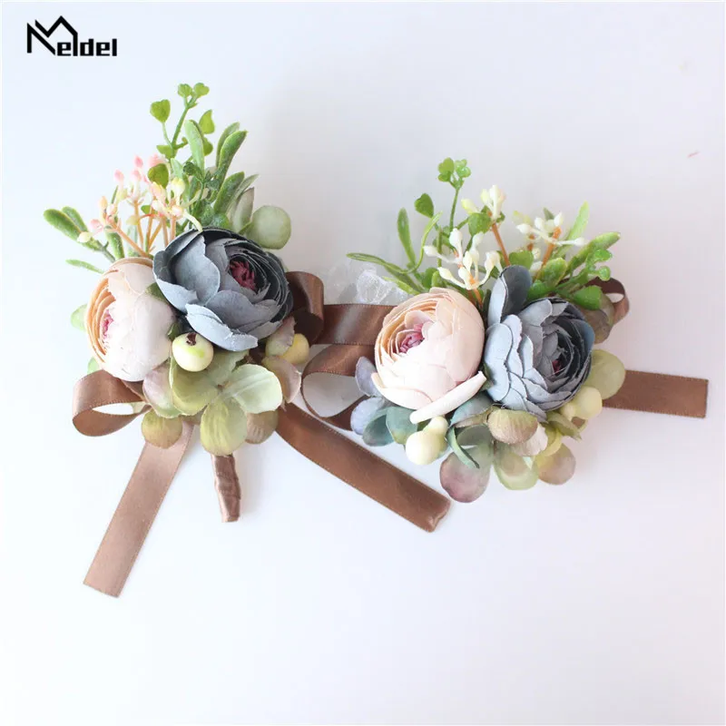 남성용 멜델 단추 구멍 웨딩 코사지 Boutonniere 단추 구멍 플래너 팔찌 꽃 들러리 팔찌