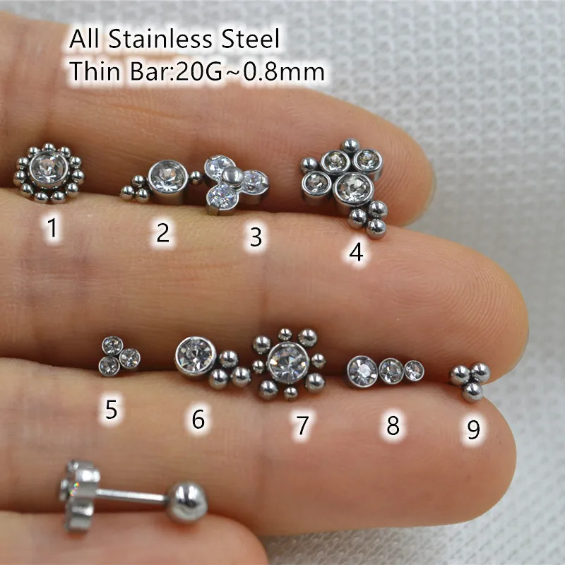 

50pcs Body Piercing Jewelry- 20G Thin Bar Ball Gems Women/Men Earring Ear Stud Ear Upper Helix Cartilage Bar Ear Piercing