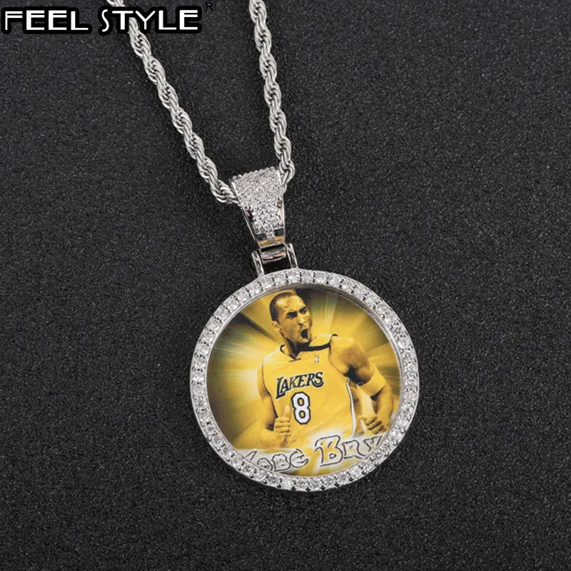 Hip Hop Custom Made Photo Roundness Wing Solid Back Iced Out Bling Cubic Zircon Personalized Necklace & Pendant For Men Jewelry