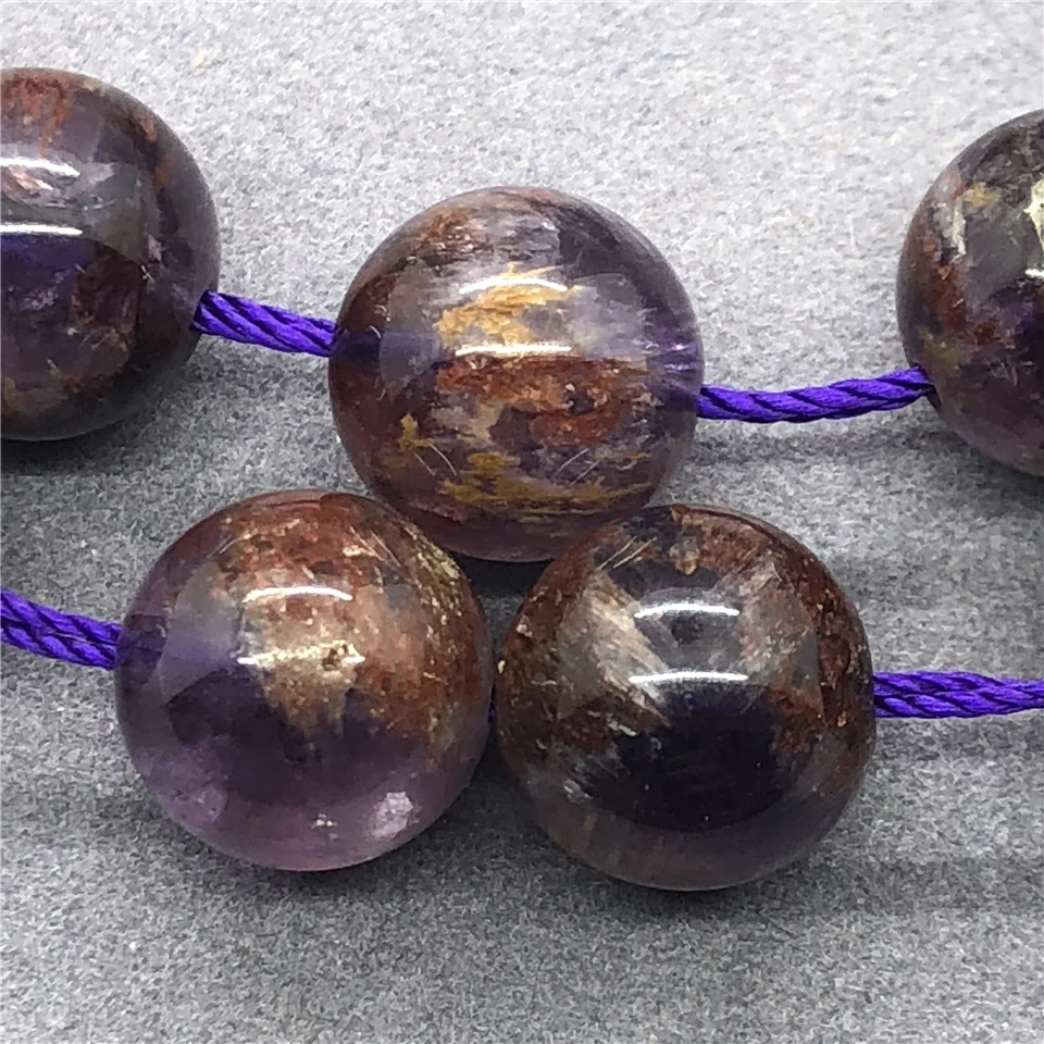 Purple Phantom Quartz Crystal Beads 6-12mm Round Natural Loose Stone Bead DIY for Jewelry