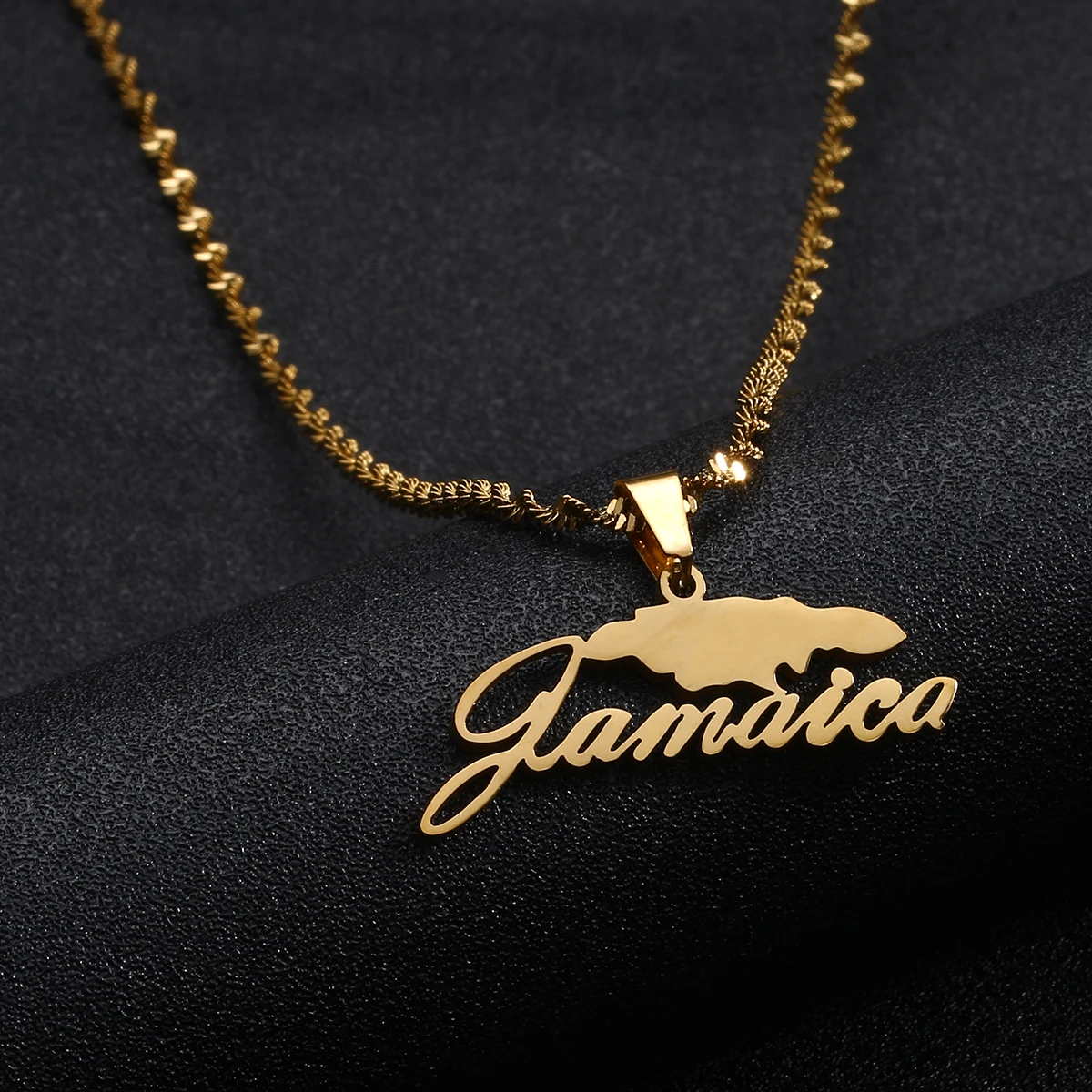 Stainless Steel Jamaica Map Pendant Necklace for Women Girls Trendy Jamaican Map Jewelry