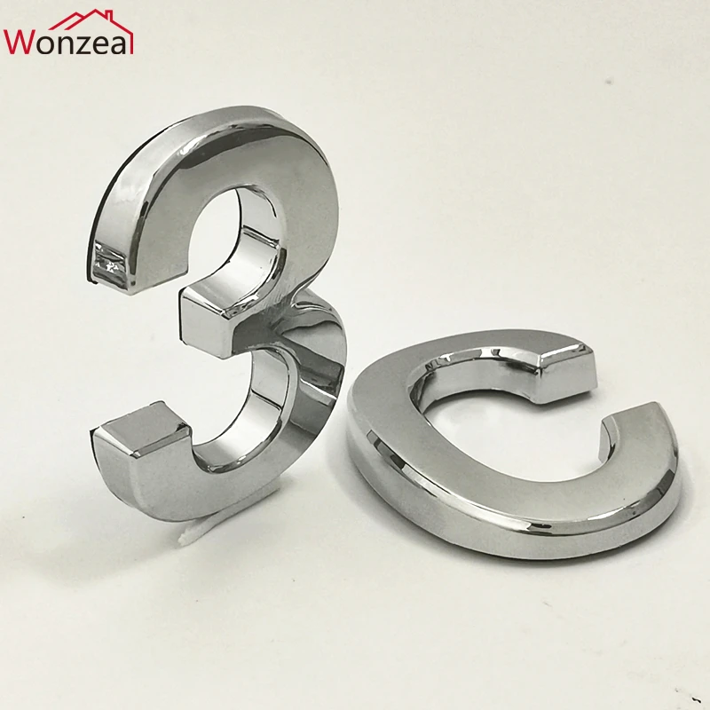 Height 5cm/7cm 0123456789 A to Z Modern Silver Plaque Number House Hotel Door Address Digits Sticker Plate Sign ABS Plastic