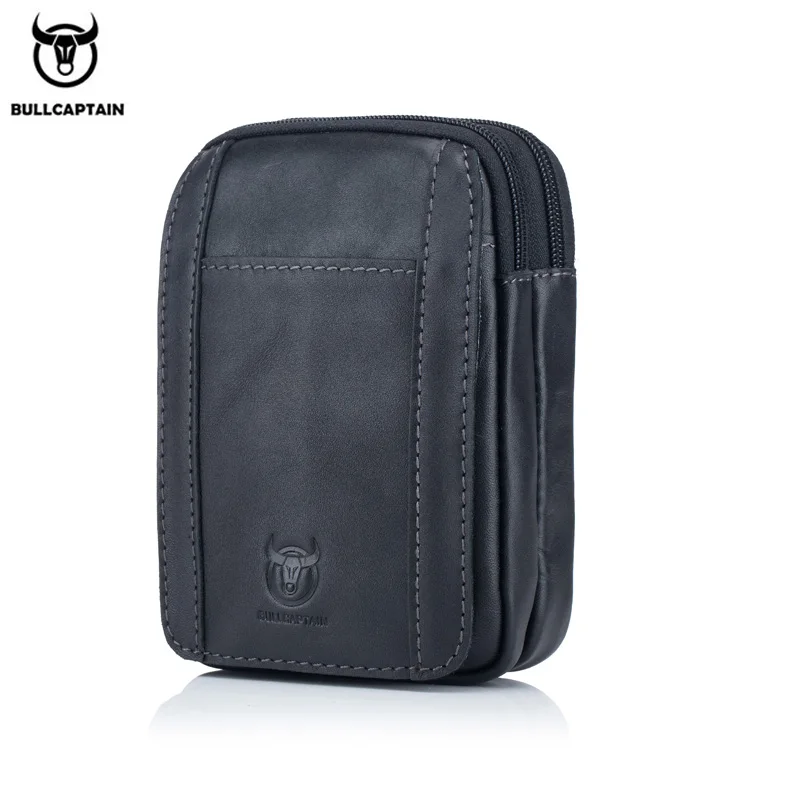 

BULLCAPTAIN Leather Men's Casual Waist Bag Cowhide Fashion Hook Waist Bag Suitable For Cigarette Case 5.5 Inch Mobile Phone Bag