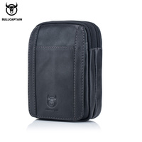 BULLCAPTAIN Leather Men's Casual Waist Bag Cowhide Fashion Hook Waist Bag Suitable For Cigarette Case 5.5 Inch Mobile Phone Bag