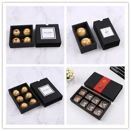 

Wedding Candy Black Kraft Paper Box DIY Baking Cookie Biscuit Macaron Cake Boxes Drawer Birthday Party 100pcs/lot