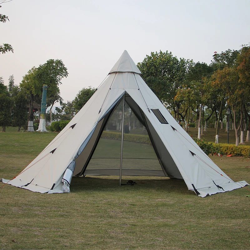 Pyramid Indian Shelter Anti-Rainstorm Outdoor Camping Yurt with Chimney Hole Include Hanging Inner Tent And Bottom Mat