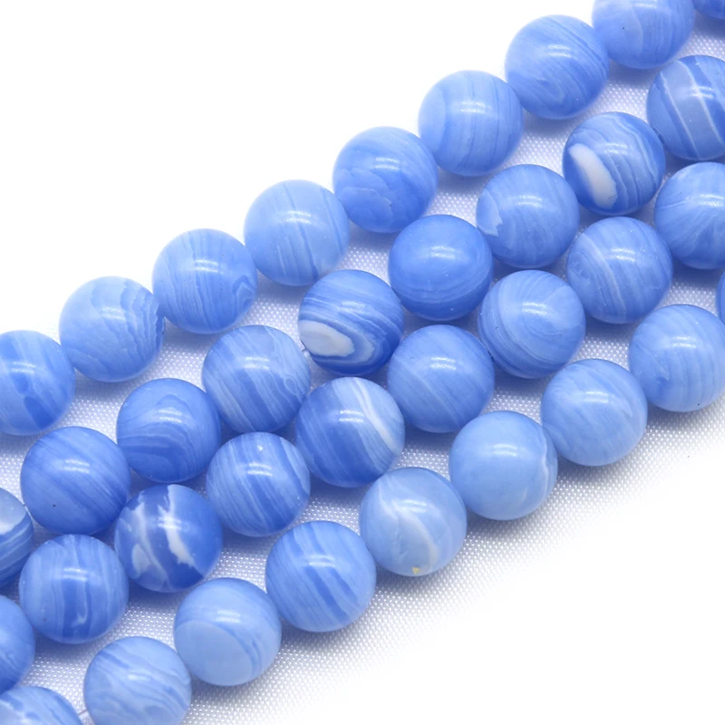 

Blue Lace Agates Stone Chalcedony Round Loose Spacer Beads 4 6 8 10 12MM Pick Size For Jewelry Making DIY Bracelet