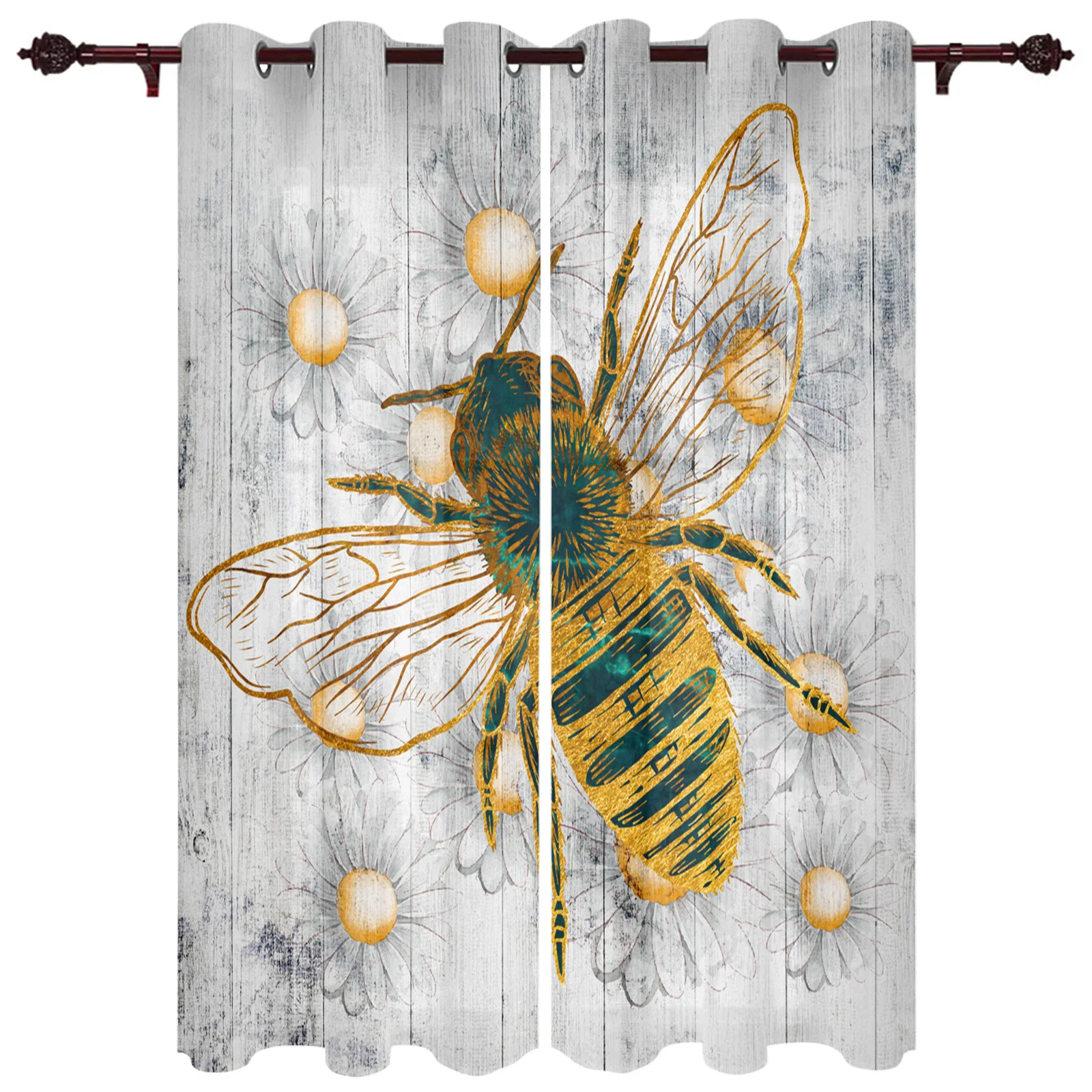 

Bee Daisy Marble Wood Grain Large Curtains For Living Dining Modern Simple Curtains Finished Curtains For Dining Room Bedroom