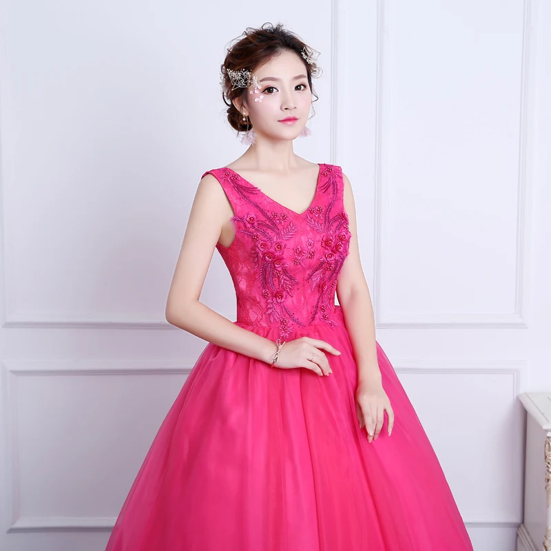 Long Quinceanera Dresses Rose Red Appliques Lace up back Vestidos Sweet 16 years Party Prom Vintage Ball Gown