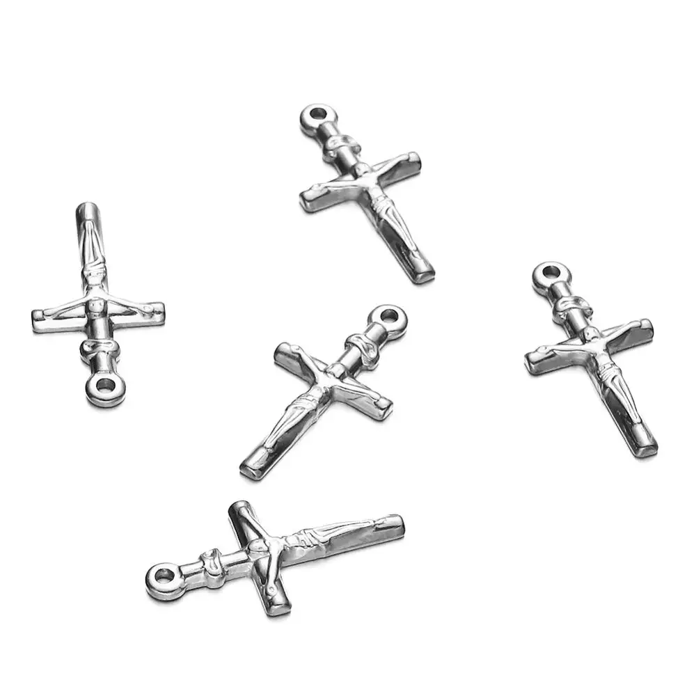 5PCS/Lot Stainless Steel Jesus Pendant For Necklace Catholic Jesus Charm Religious Jewelry Making Cross Accessories