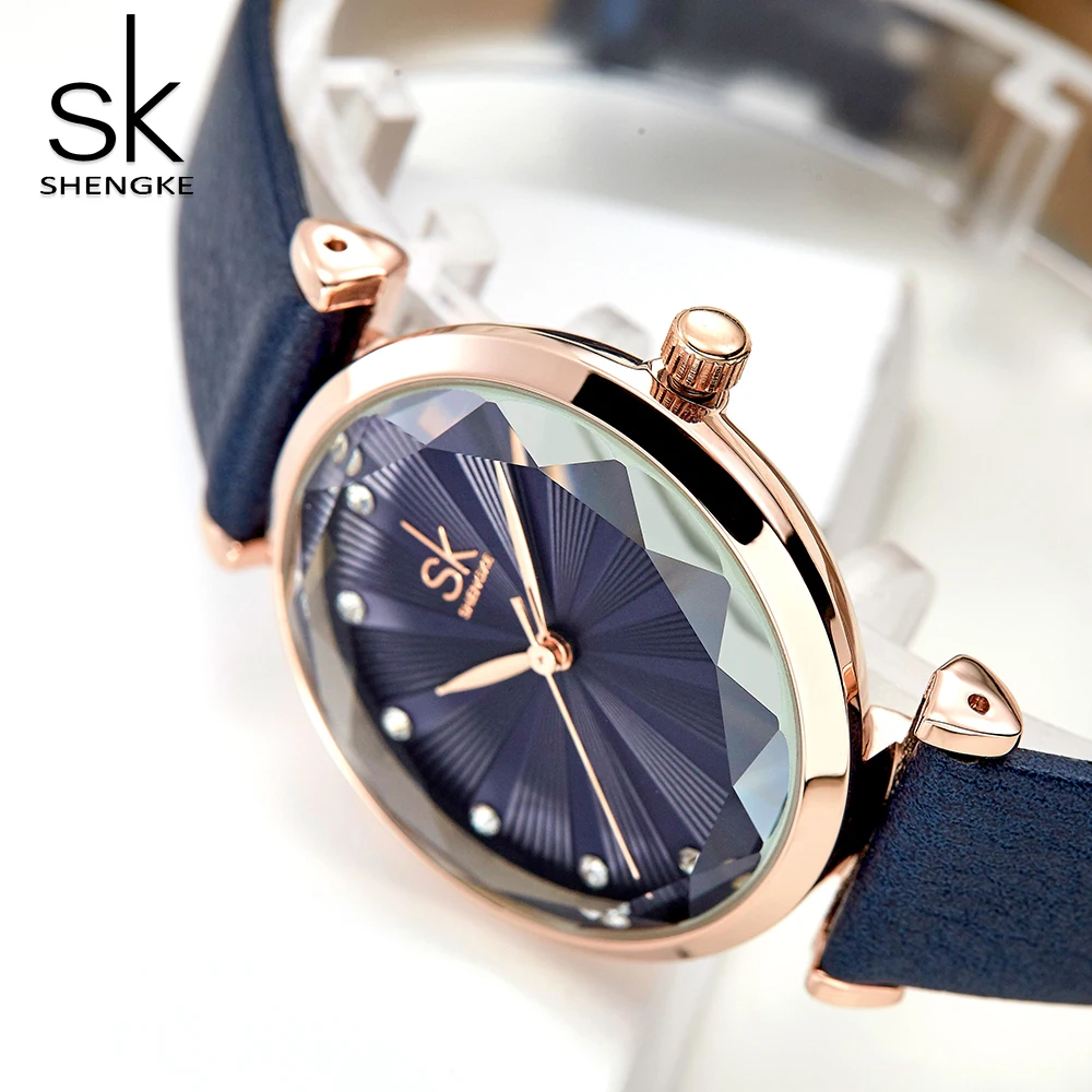 Reloj Mujer Blue Comfortable Leather Strap Watch For Women Quartz Quality Montre Femme Cutting Creative Dial Relogio Feminino