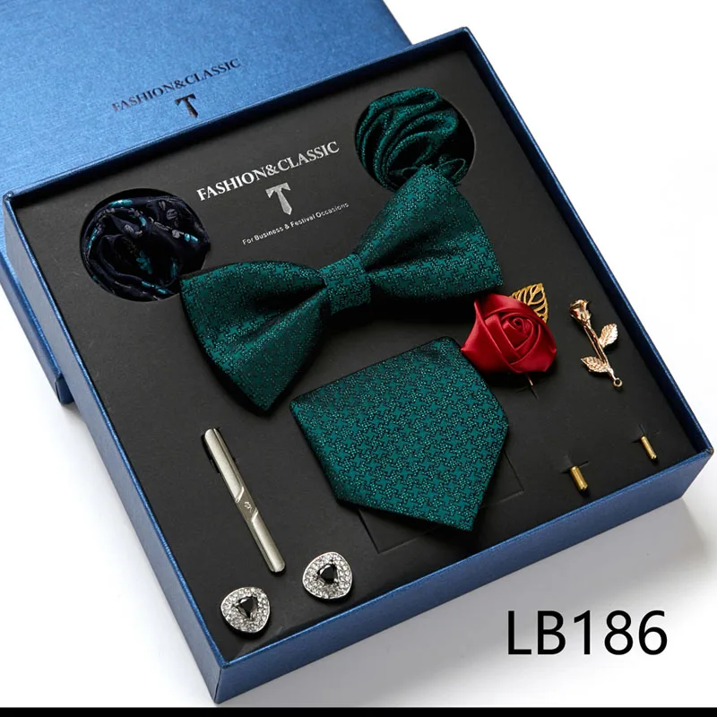 Hochwertige Geschenkbox für Feiertage, 7,5 cm, blaues Blumenmuster, Einstecktuch, Manschettenknöpfe, Krawattenclip, Krawatte für Herren, Geburtstagsgeschenk – Detail 24