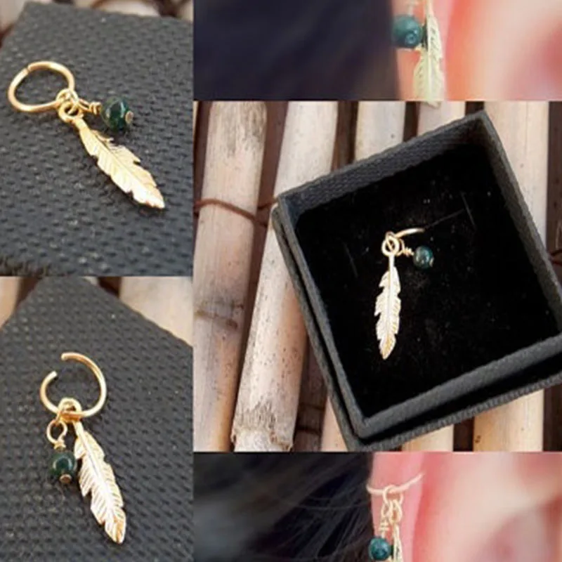 Gold Feather Leaf Cartilage Earring Tiny Helix Piercing