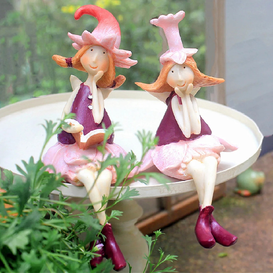 

American Cartoon Resin Pink Flower Fairy Accessories Outdoor Courtyard Figurines Decoration Balcony Garden Lawn Sculpture Crafts