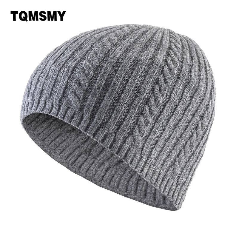 TQMSMY Men's Winter Knitted Hat Solid Color Knit Wool Twist Pattern Skullies Beanies Men Outdoor Soft Beanie Hat Gorras TME211