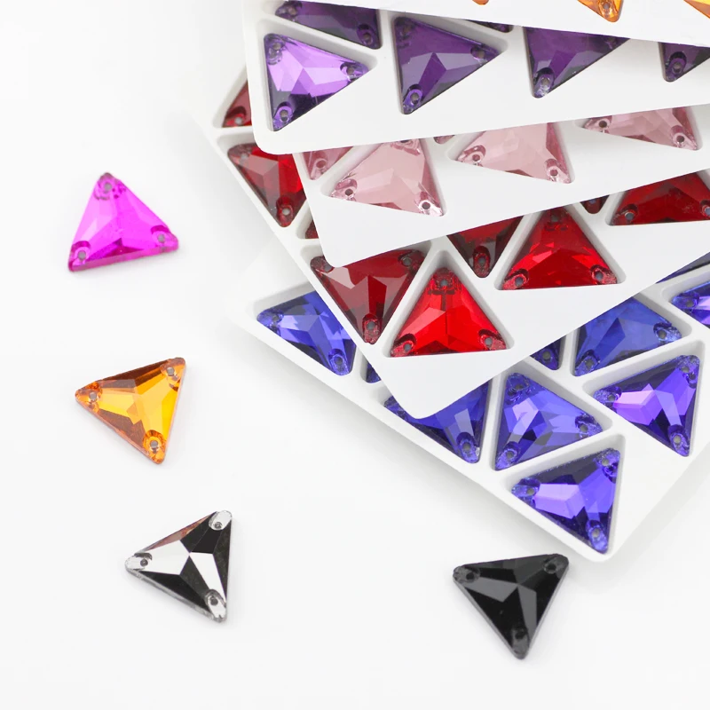 ALL Size All Color Sew on Rhinestone tri-angle colorful Glass Crystal Flatback Triangular Sew on Stone for wedding dress