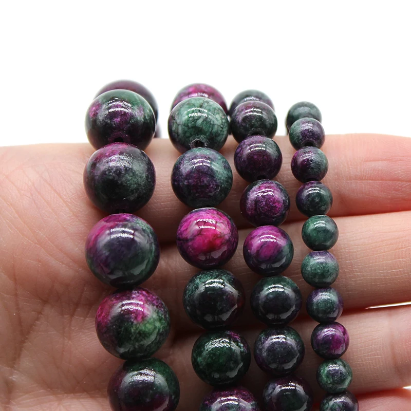 Red Green Epidote Zoisite Jades Stone Round Loose Spacer Beads For Fashion Jewelry  Making DIY Bracelet Craft Making 15\