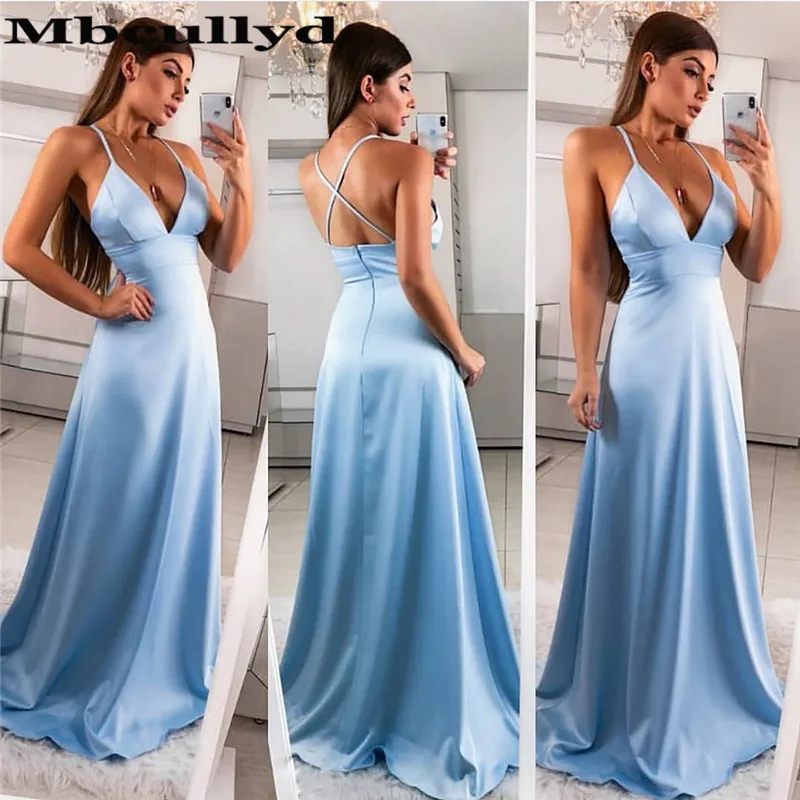 

Mbcullyd Cross Back Mermaid Evening Dresses Long 2023 Sexy V-neck vestidos de fiesta de noche Cheap Sale Blue Color Evening Gown