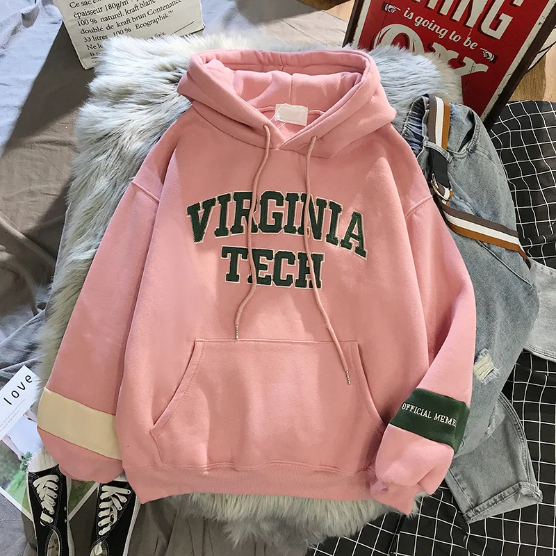 High Quality oversized Sweatshirt women\'s clothes tops Hoodies Harajuku Warm Pullover Coat Drawstring Pink Womens Korean style