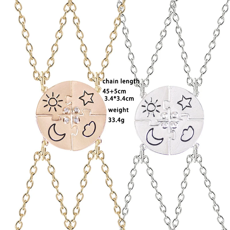 3/4 Pcs Star Moon Chain Best Friend Pendant Necklace Bff Sister Friendship Choker Men And Women Party Jewelry Accessories Gift