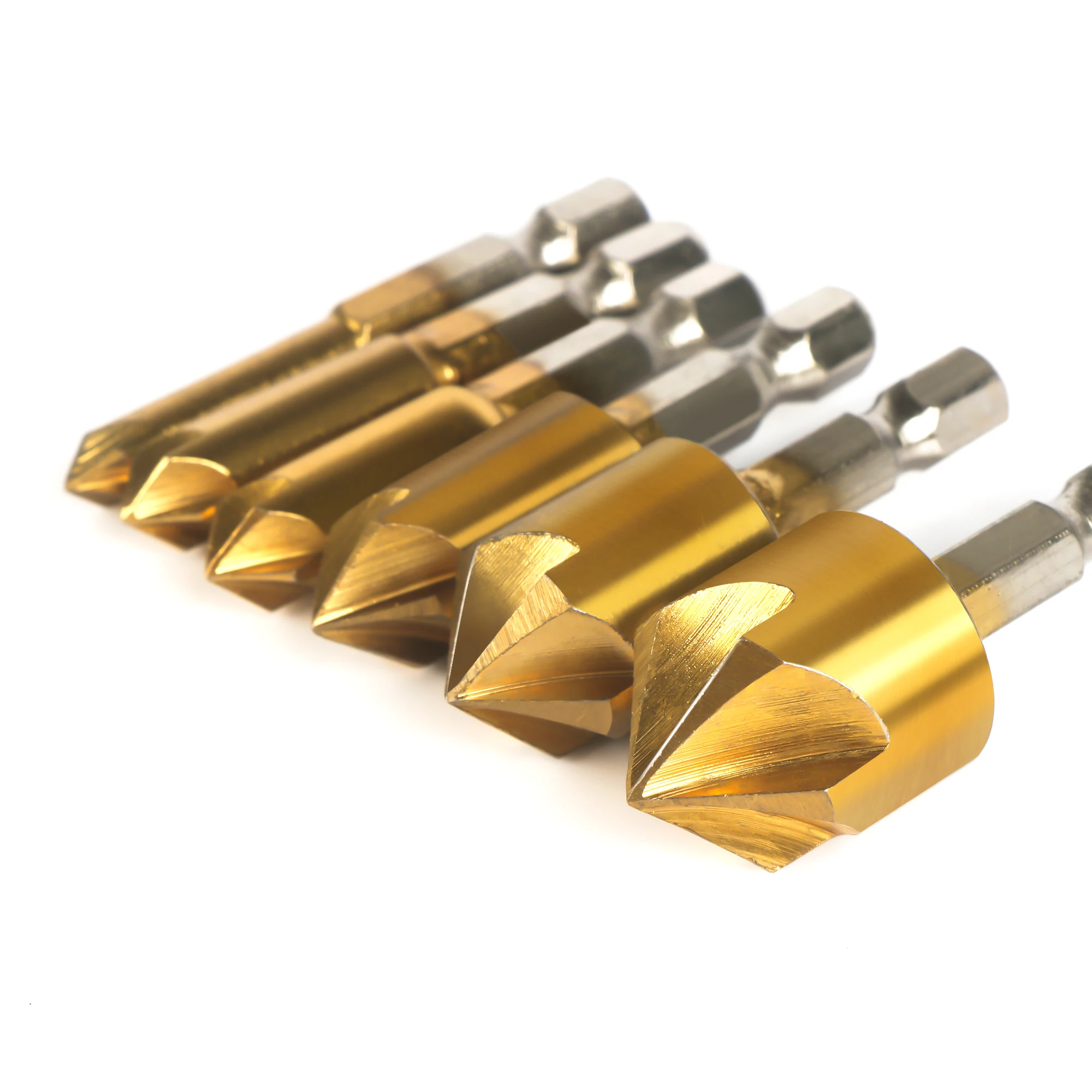 3-6PCS/Set HSS Chamfer Countersink Chamfer Drill Bit 1/4" Hex Shank  Wood Chamfering Cutter Power Tool Accessories 6mm-19mm