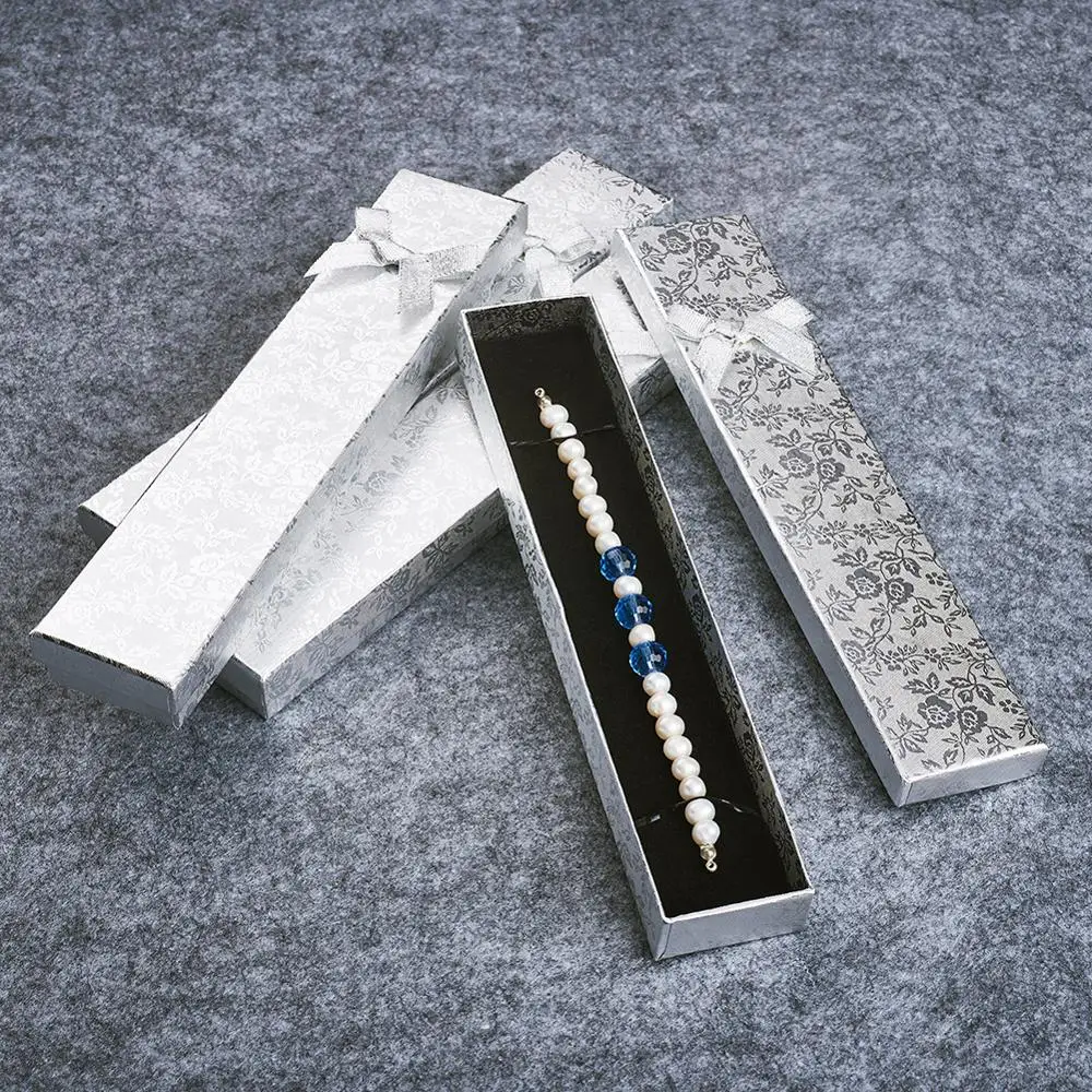 12pcs Rectangle Cardboard Boxes for Packaging Jewelry Set Gift Box Fit Necklace Bracelet Display Storage With Sponge 215x43x24mm