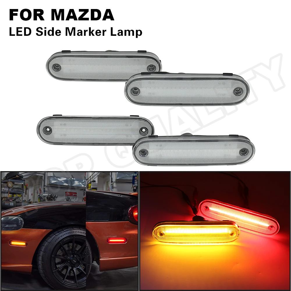 

4Pcs Amber/Red LED Side Marker Light For Mazda Miata MX-5 NA 1990-1997 NB 1998-2005 Clean Lens Front+Rear Turn Siganl Lamp