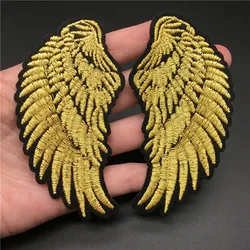 2PCS Golden Wings Size: 4.7x9.4cm Patch for Clothing Embroidered Stripe Jacket Sticker DIY Badge Ironing Sewing Clothes Applique