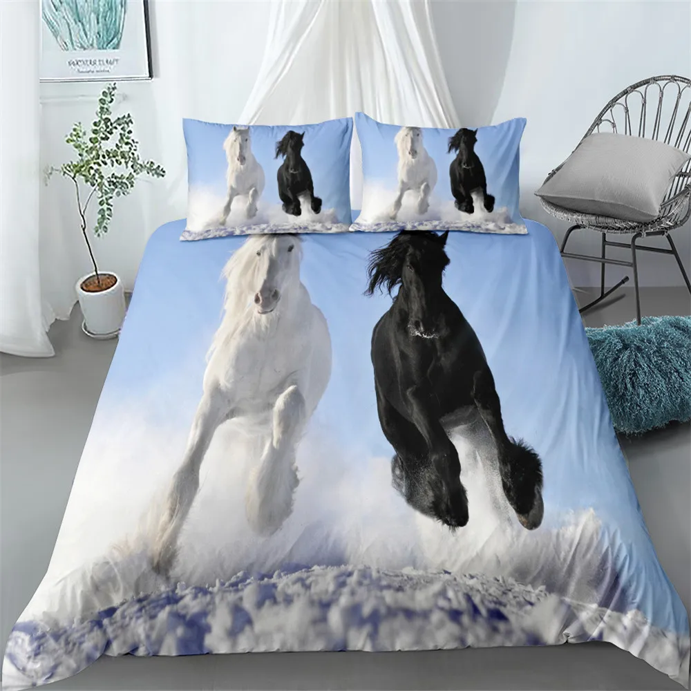 Imagem -02 - Oiling Running Horse Duvet Doona Cover Grupo Solteiro Duplo Duplo Rainha Rei Cal Cama King Size Conjunto Roupa 3d