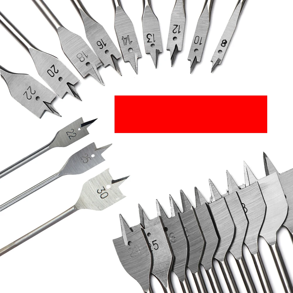 Juego de piezas de acero de alto carbono, 1 taladro plano para madera, 6-50mm, brocas de pala para carpintería, herramienta de carpintería duradera,