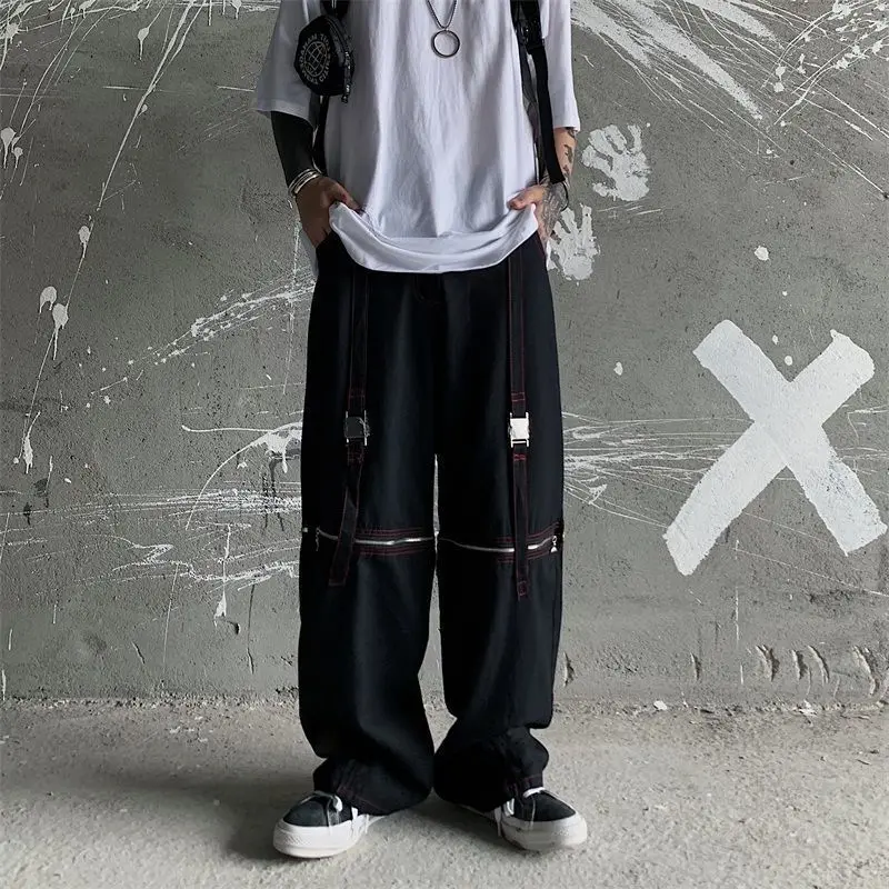 2022 Techwear pants men women handsome cool hip hop trousers removable metal buckle zipper casual paratrooper Functional