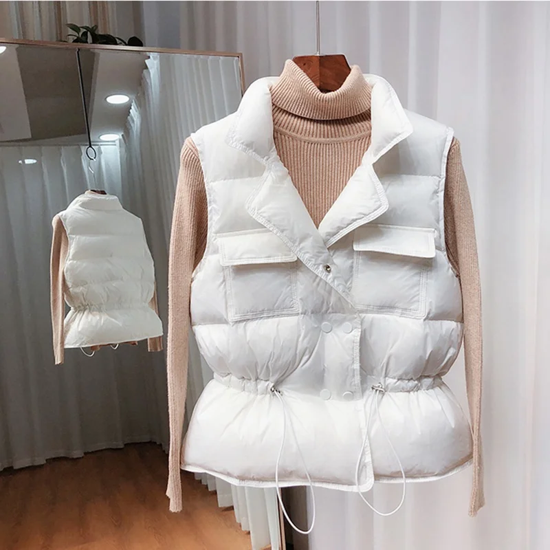 New Light Down Vest Women Short Vest Windproof Lightweight Warm Waistcoat White Duck Down Down Coat Sleeveless