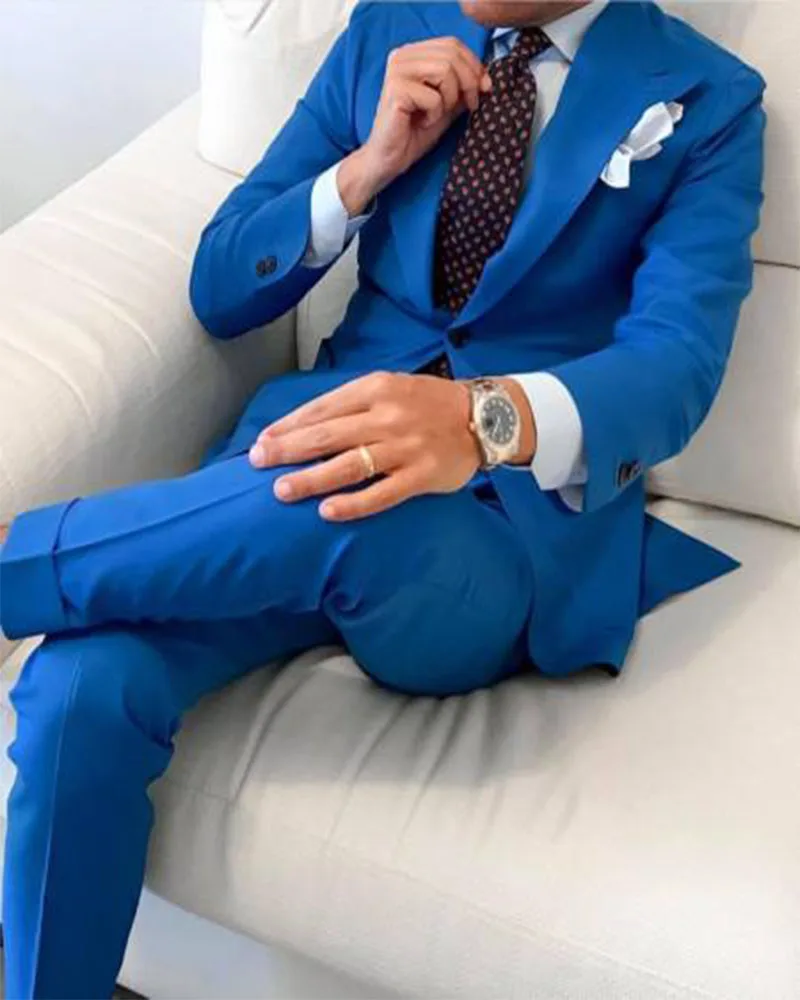 

Costume Homme Blazer Trousers Custom Slim 2Pc Royal Blue Peak Lapel Business Men Suits Tailor Suits Man Wedding Suits Party Wear