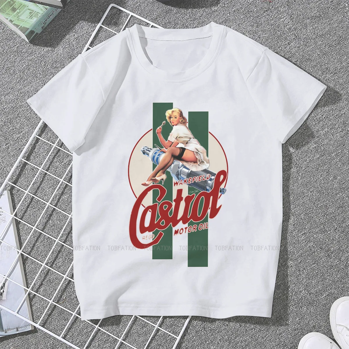 Castrol Vintage Women's T Shirt Pin Up Girl Model Pop Art Ladies Tees Kawaii Cotton Tops Basic Tshirt Oversized 4XL