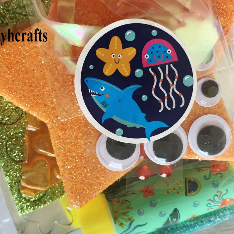 1bag/LOT.DIY jellyfish starfish shark ocean animals foam crafts kit Early learning educational toys Kindergarten handwork OEM