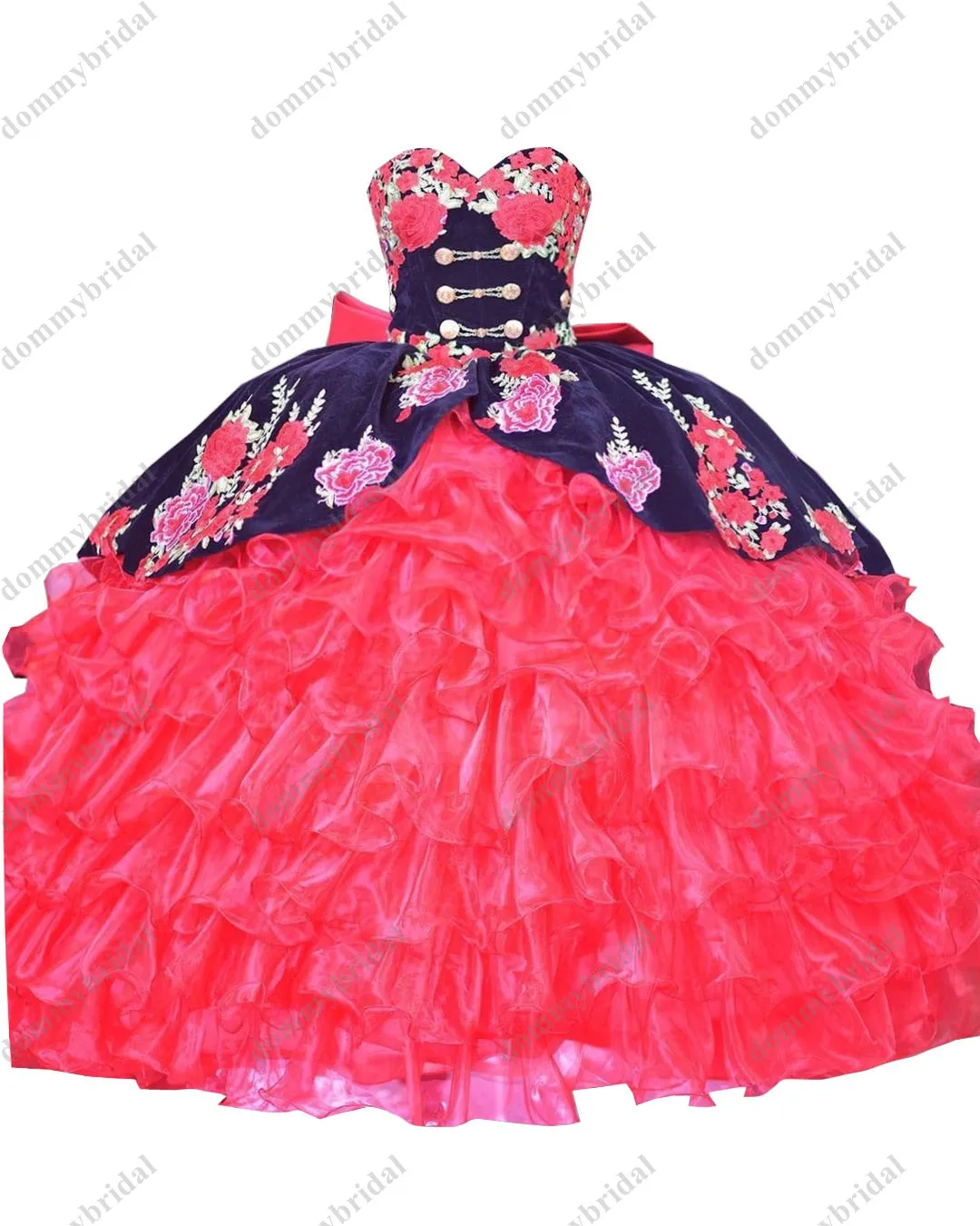 Fashion Black Velvet Red Organza Ball Gown Sweetheart Quinceanera abiti Puffy chapro Ruffled 3D Floral Flower 2023 Big Bows XV