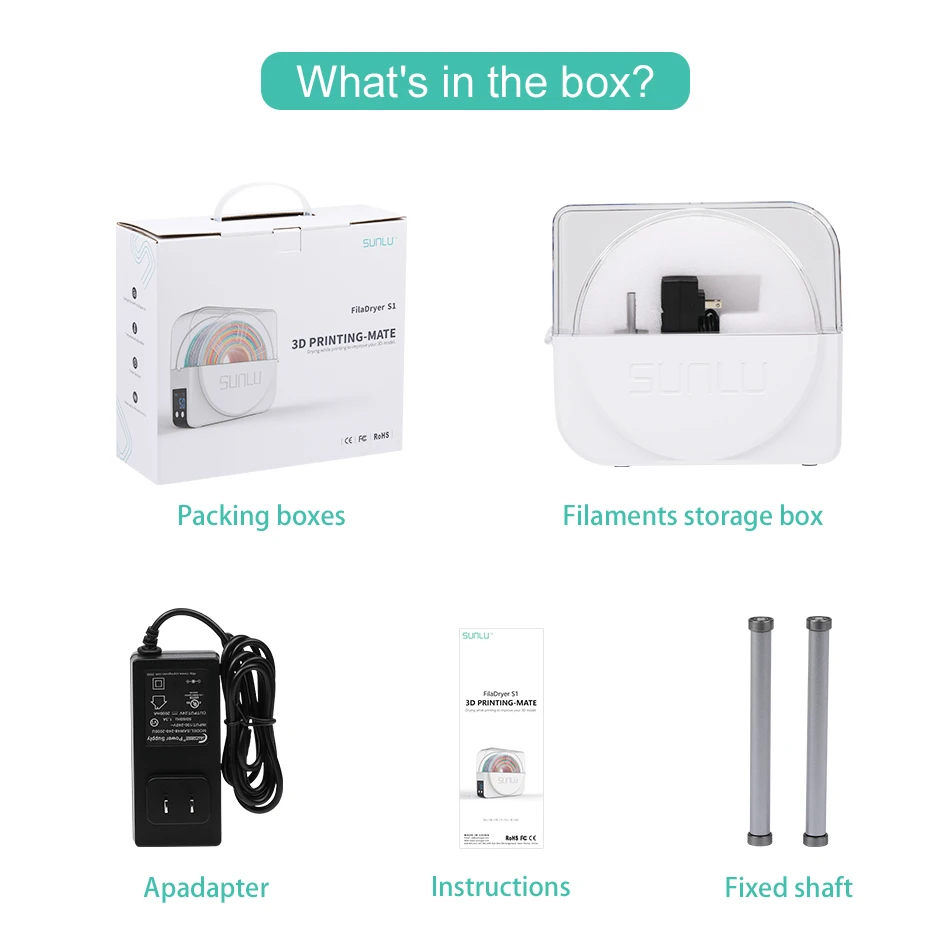 SUNLU Filament-Trockner S1 Plus, integrierter Zirkulationsventilator, Filament-Trockner-Box, Aufbewahrungsbox für 3D-Drucker, Filament 1,75/2,85/3,00 mm