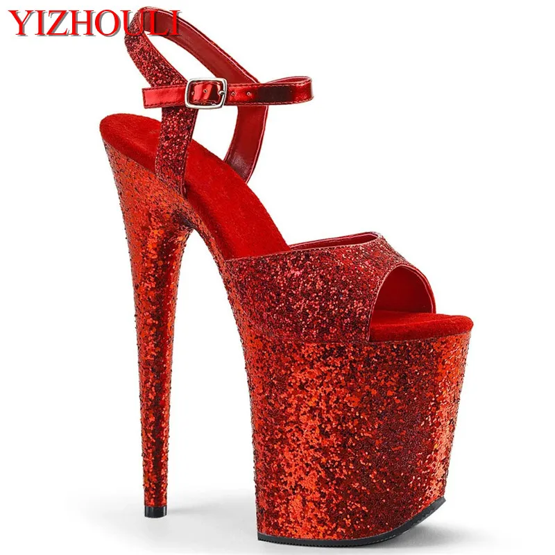 

Summer 20 cm sexy shiny waterproof platform stiletto heels /8 "high heel pole dancing use, model stage banquet sandals