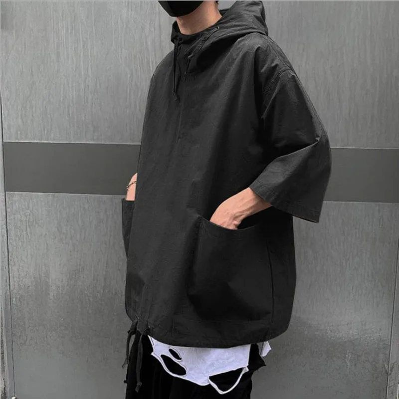 Men\'s T-shirt Hip Hop Streetwear Summer Harajuku Hooded T Shirt 2021Hombres Fashion Loose Half-sleeved Pullover