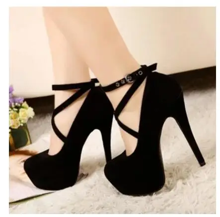 

New Sexy women New Women OL high heels Black Flock Women Pumps Female Platform Winter Thick with Autumn Round Single Shoes