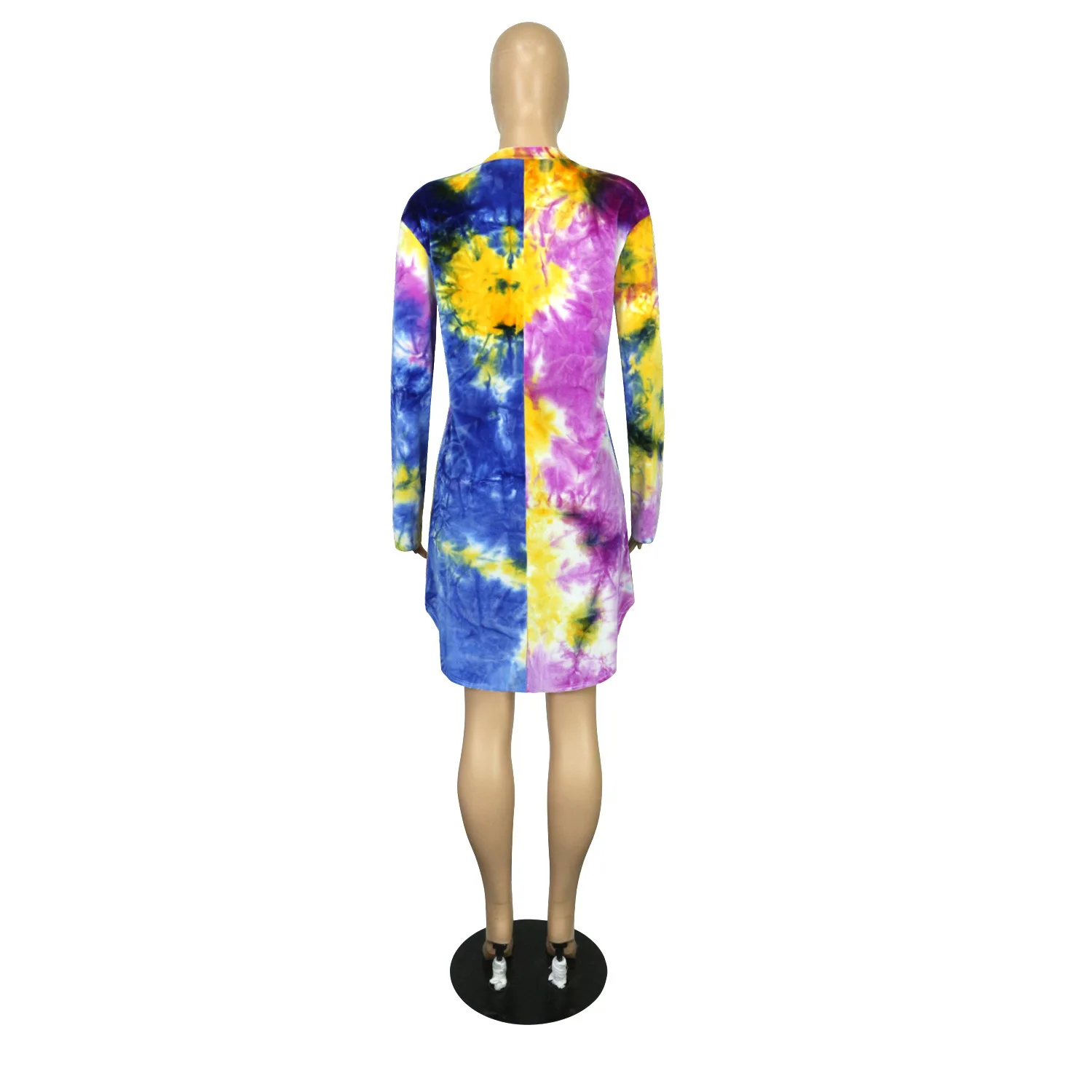 FNOCE frauen Kleidung Plus Größe 2021 Herbst Casual Tie-dye Druck Gerade Kleid O-ansatz Lange Hülse Komfortable Hause kleider