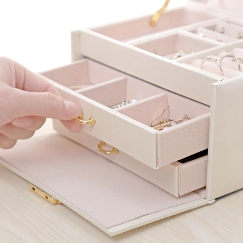 2021 Large PU Leather Jewelry Box Multi-Layer Jewelry Case Organizer Casket For Necklace Rings Earring Jewellery Storage Boxes