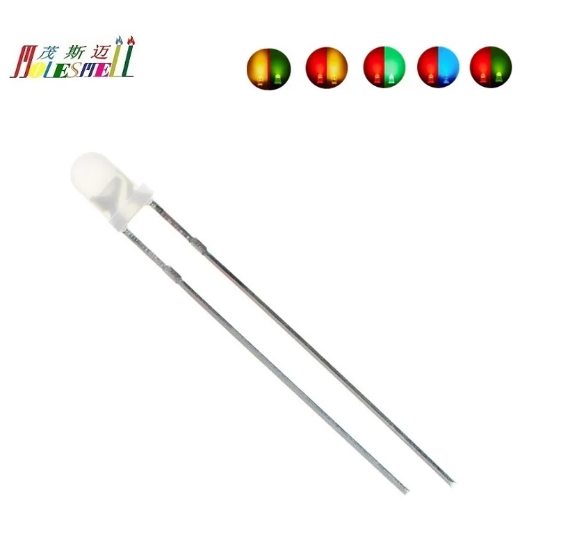 10 sztuk 3mm 2-Pin LED czerwony/żółty czerwony/niebieski czerwony/zielony żółty/zielony dwukolorowy rozproszony podwójny dwukolorowy polary zmieniające diody LED