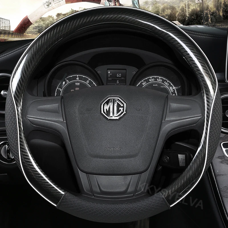 Carbon Fibre Leather Car Steering Wheel Cover 15 Inch/38cm for MG 3 5 6 7 ZS HS GS EHS EZS GT EV RX Currency Accessories