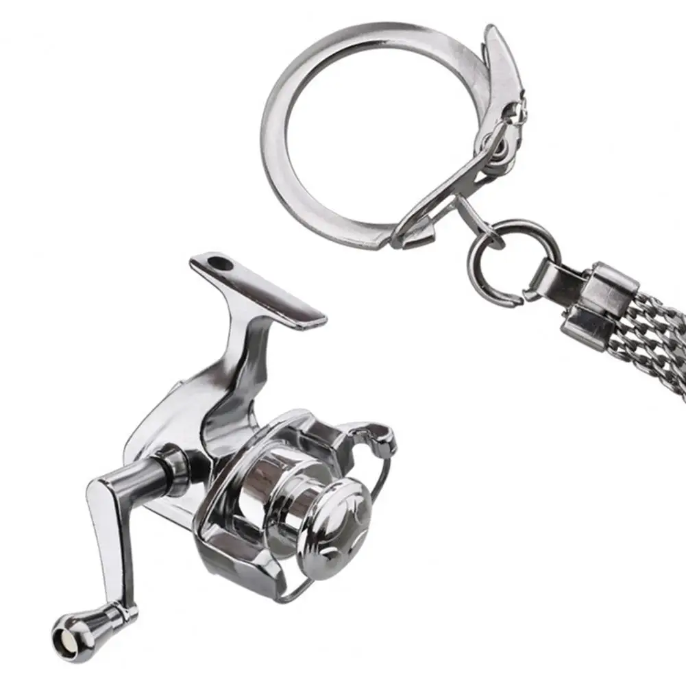 New Alloy Reel Drum Pendant Keychain Key Ring Mini Miniature Sea Fishing Tackle